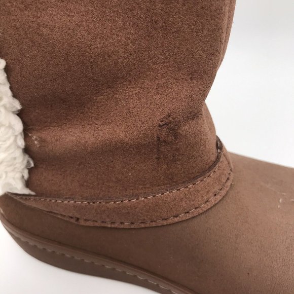 Crocs Modessa Faux Fur‎ Suede Button Tan White Tall Comfort Warm Boots Womens 6 - Picture 8 of 8